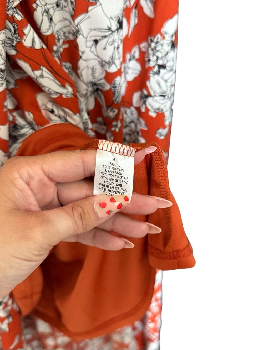 Roolee Burnt Orange w/ Black & White Floral Wrap-Style Ruffle Accent Maxi Dress - Picture 13 of 14